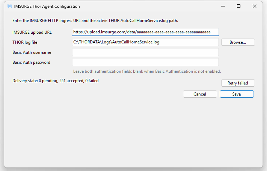 IMSURGE Thor Agent configuration