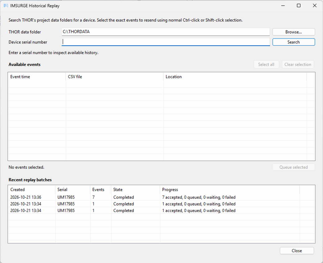 IMSURGE Historical Replay window