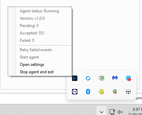 IMSURGE Thor Agent tray icon and status menu